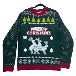 Sweater Lab Men's L Ugly Christmas Sweater Naughty Reindeer Merry Christmas